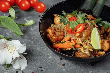 Japanese food: Glass noodles with chicken and vegetables.の写真素材