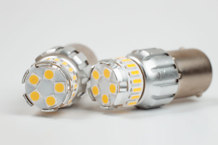 car 12v led bulbs for headlight. isolate on white background. macro.