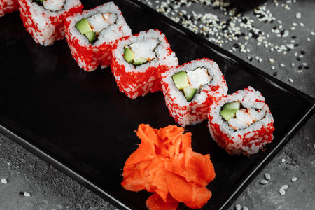 sushi roll california with shrimp, avocado and cheese. Traditional japanese sushiの写真素材