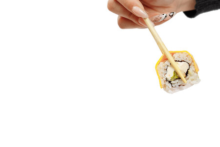 cheese and chicken sushi isolated with white background.