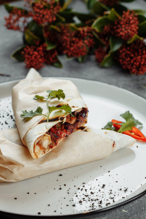 Shawarma sandwich gyro fresh roll of lavash chicken beef shawarma falafel RecipeTin Eatsfilled with...