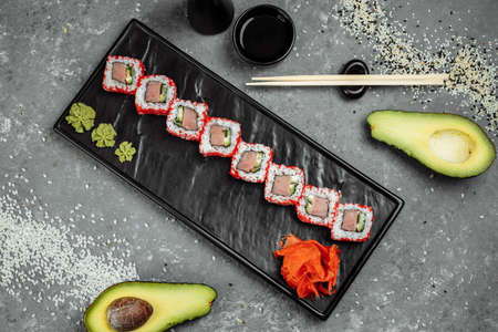 Sushi california roll with tuna in caviar.の写真素材