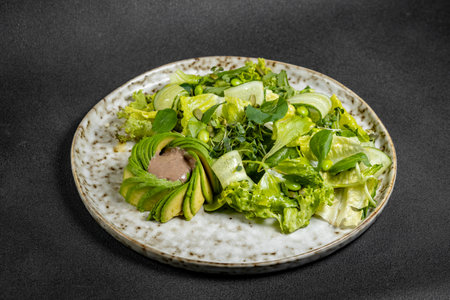 Salad with chickpeas, feta and avocado. healthy food.の写真素材