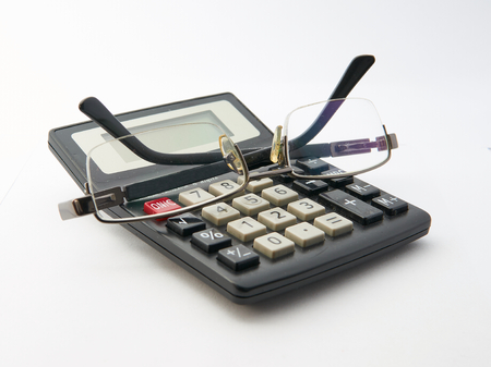 office accessories calculator pen and puncherの写真素材