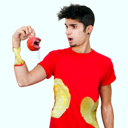 boy with appleの写真素材