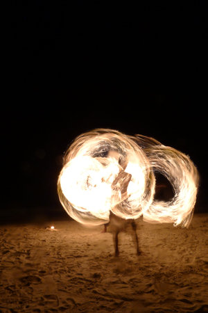 Fireshow night beach on eastern Thailand