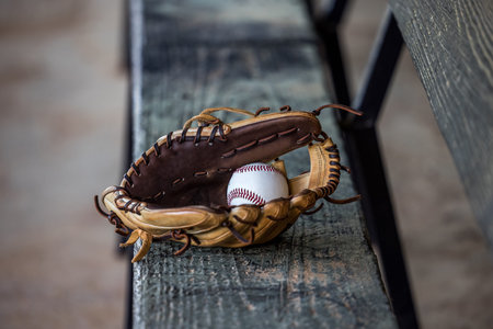 Empty dug out bench at a baseball field.の写真素材