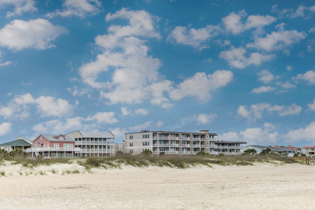 A row of beach houses and condominiums on the shores of Tybee Island, Georgia