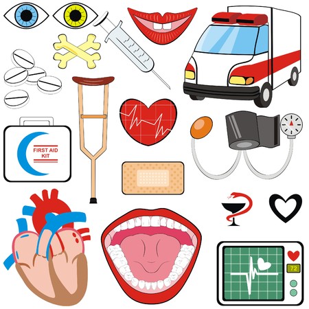 Vector  Medical Icons Set collection ambulance human heart mouth teeth eye lip injection pressure bone pharmacy plasterのイラスト素材