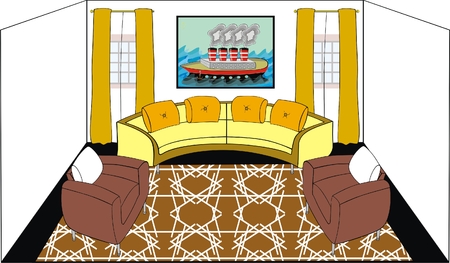 VECTOR - Living Room - Modern Design with Titanic Ship on The Wallのイラスト素材