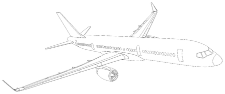 Commercial Plane Outline Flying in the Skyのイラスト素材