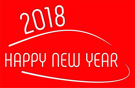Happy New Year 2018 with bright red color and curve lines designのイラスト素材