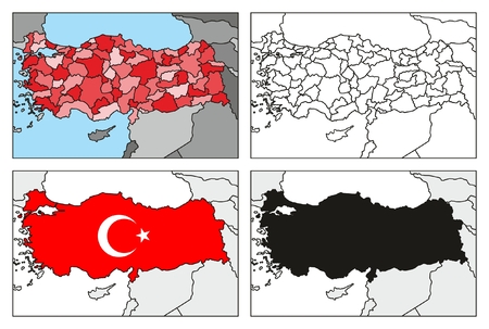Republic of Turkey Maps Collection Sets including administrative political flag silhouette with all provinces for geography educationのイラスト素材