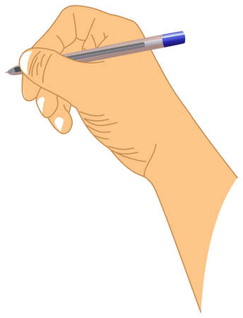 human hand holding pen writing vector drawing write a letter on paper object icon sign   cartoon abstract art illustration business office or school homework concept desk document paperwork jobのイラスト素材