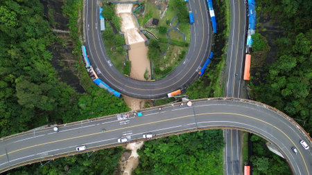Aerial view of highway in Shenzhen, China. Top view.の写真素材
