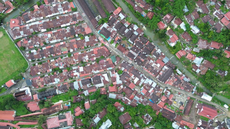Aerial view of a small village in Vietnam. Top view.の写真素材
