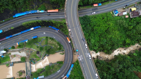 aerial view of highway in chiangmai, thailandの写真素材