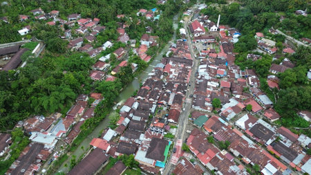 Aerial view of a small village in the middle of the jungleの写真素材