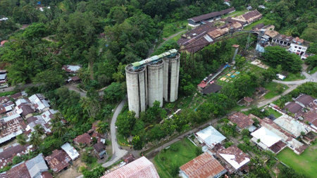Aerial view of the old silos in Bali, Indonesiaの写真素材