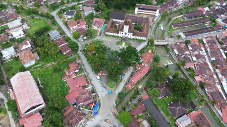 Aerial view of the city of Ubud, Bali, Indonesiaの写真素材