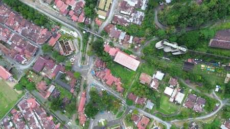 Aerial view of the city of Brasov, Transylvania, Romaniaの写真素材