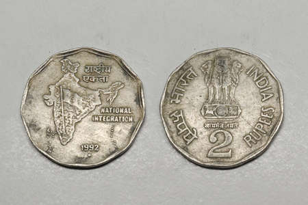 Indian Currency two Rupees silver Coin, Indian Currency, Money, two Rupees old coinの写真素材
