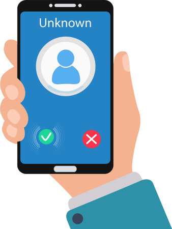 hand holding smartphone with call icons