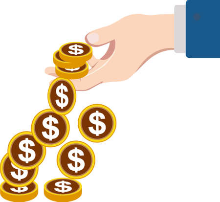 human hand and flowing dollar. business money. on white backgroundのイラスト素材