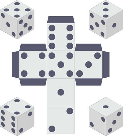 Game dice. Set of game dice, isolated on white background. Dice in a flat and linear design from one to six. Vector illustrationのイラスト素材