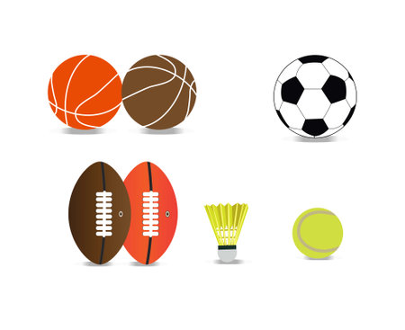 sports ball. basketball football, rugby ball and shuttle cork, and tennis ballのイラスト素材