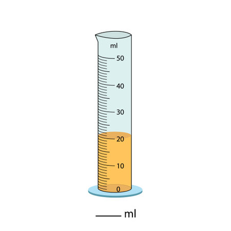 Measuring cylinder. Vector illustration. Cylinder graduated tube vector glass chemistry measuring volume. Measuring the volume of the beaker. Measuring activity. Graduated Cylinderのイラスト素材