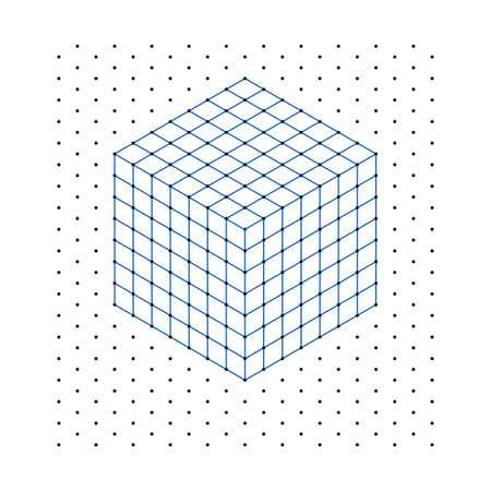 Dots grid background. Square graph. isometric cube line drawing. Architect project texture. School math sheet. the world of geometryのイラスト素材