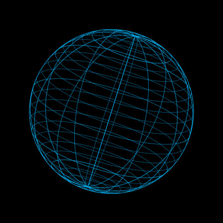 3D mesh grid sphere, net wire, vector lines illustration. 3D wireframe or geometric network in lines or mesh grid frames, science, and technology objectのイラスト素材