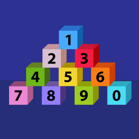 Childrens letter blocks numbers 0 to 9 colorful one, two, three, four, etc., numbers blocks. vector illustration. Colorful Game Blocks For Kidsのイラスト素材