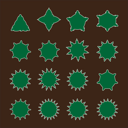 Diffrent stars set: green color assets for Christmas stars, festival celebrations, web or game design, and app icons.Vector basic shapes. retro stars. Flat vector design elements.のイラスト素材