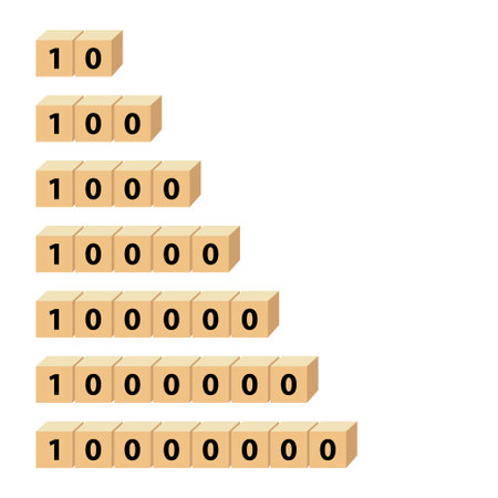 Childrens numbers blocks.10 to 10000000 blocks. vector illustration. kids math learning educationのイラスト素材