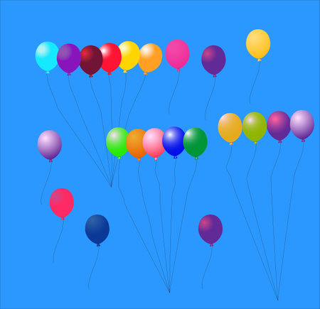 Balloons - colorful vector elements for various parties and celebrations. Different festive compositions for a child's party, a birthday, or a special event.のイラスト素材
