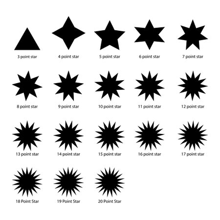 Diffrent stars set: black color sets for Christmas stars, festival celebrations, web or game design, and app icons.Vector basic shapes. retro stars. Flat vector design elements.のイラスト素材