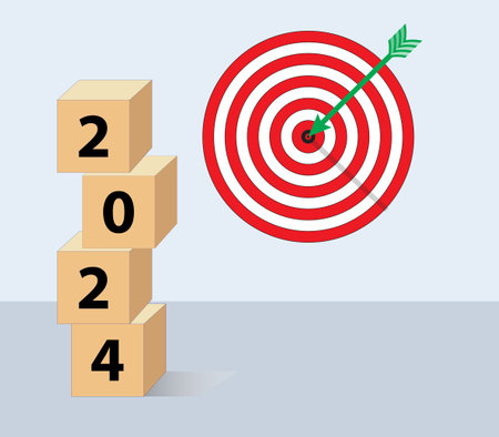 business concept banner. The 2024 year number with Target. Planning for goal and success concepts.business and finance goals. success Concept. vector illustrationのイラスト素材