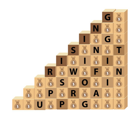 Rising, upswing, profit, Gain: cube words, positivity, vector illustration design for graphics and prints. A motivational concept.のイラスト素材