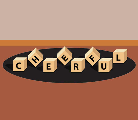 Cheerful: cube words, positivity, vector illustration design for graphics and prints. A motivational concept.のイラスト素材