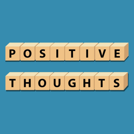 positive thoughts: cube words, positivity, vector illustration design for graphics and prints. Positive affirmations for every day. A motivational concept.のイラスト素材