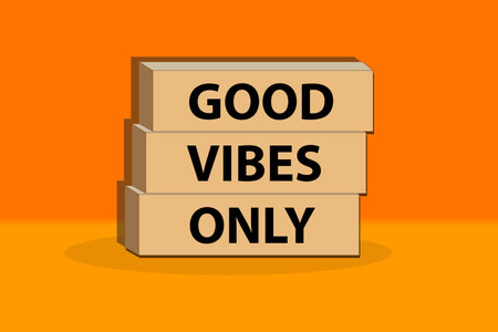 good vibes only on a gradient background. cube words. motivational poster. lettering slogan graphic vector illustration.のイラスト素材