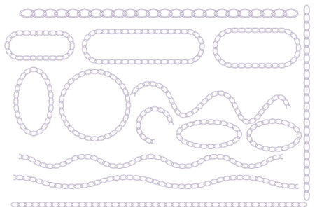 Vector illustration of chain pattern set of chain in color. decorative elements for design. Ropes and chains textures, strings knitted decent vector decorations.のイラスト素材