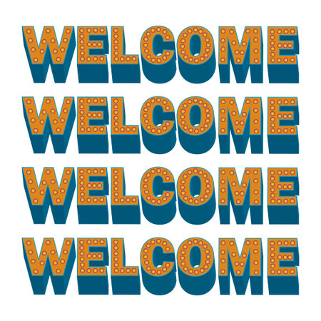 Welcome lettering, welcome sign 3d, vector illustration. on white background. greeting card, banner template, postcard. Welcome back hand drawn letteringのイラスト素材