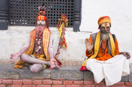 KATHMANDU - JULY 22  Sadhu at Pashupatinath Temple in Kathmandu, Nepal on July 22, 2013  Sadhus are holy men who have chosen to live an ascetic life and focus on the spiritual practice of Hinduismのeditorial素材