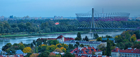 Panoramic view of Warsaw at sunset, early springのeditorial素材