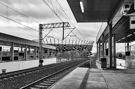 Warsaw, Poland - April 09, 2016:  Warszawa Stadion is a railway station, located in the district of Praga Poludnie close to the National Stadium.のeditorial素材