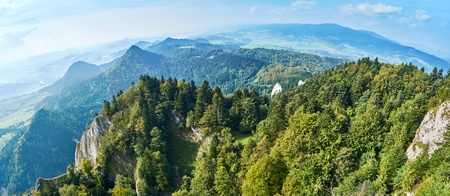 Beautiful panoramic view of the Pieniny National Park, Poland in sunny september day from Trzy Koronyの写真素材
