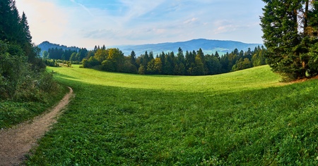 Beautiful panoramic view of the Pieniny National Park, Poland in sunny september day.の写真素材